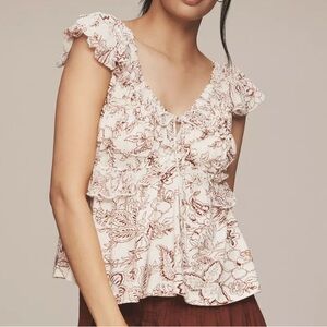 NWT Anthropologie Ruched Cap-Sleeve Top
